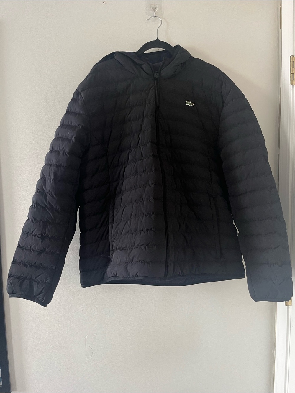 Lacoste Men's Black Quilted Puffer Jacket 2XL Hooded Full Zip Lightweight